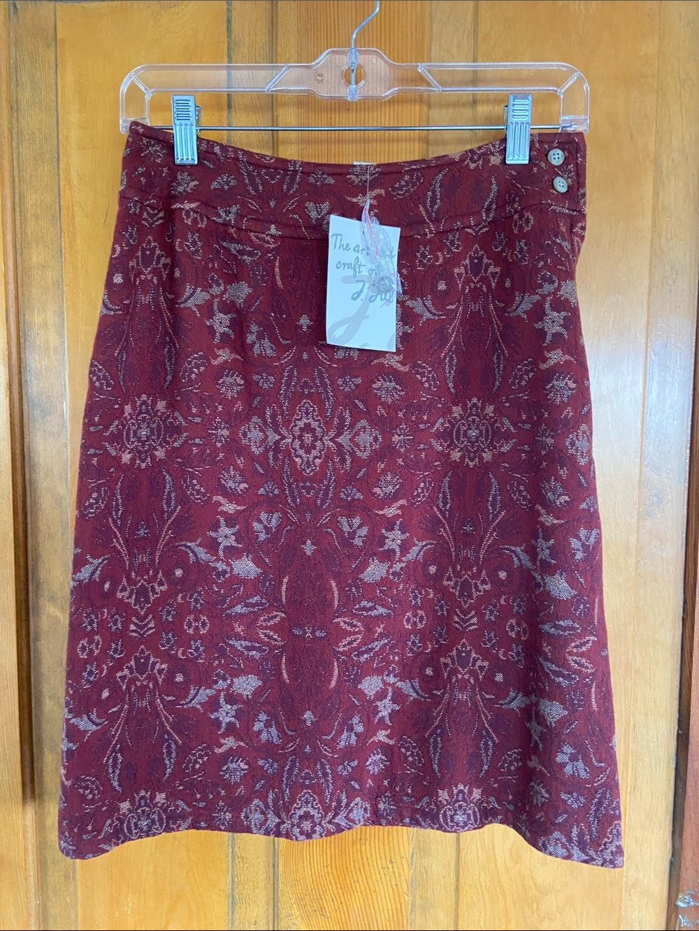J. Jill Burgundy and Taupe Damask A-Line Skirt